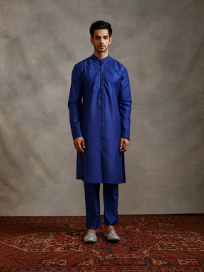 Banarasi pintuck detail kurta-imperial Blue