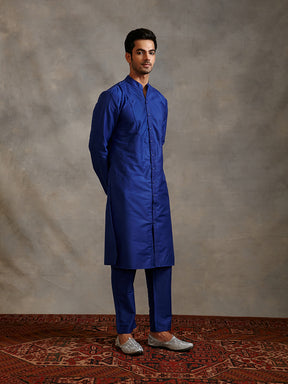 Banarasi pintuck detail kurta-imperial Blue