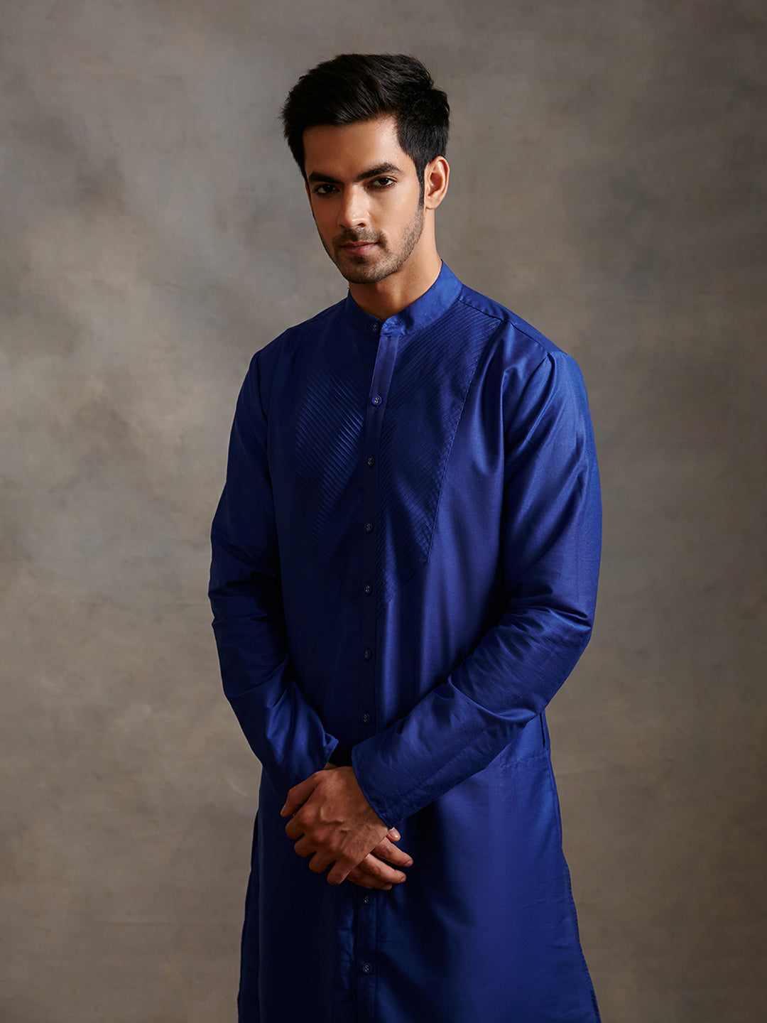 Banarasi pintuck detail kurta-imperial Blue