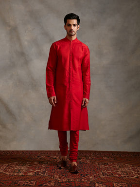 Banarasi pintuck detail kurta- red