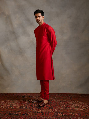 Banarasi pintuck detail kurta Set - scarlet red
