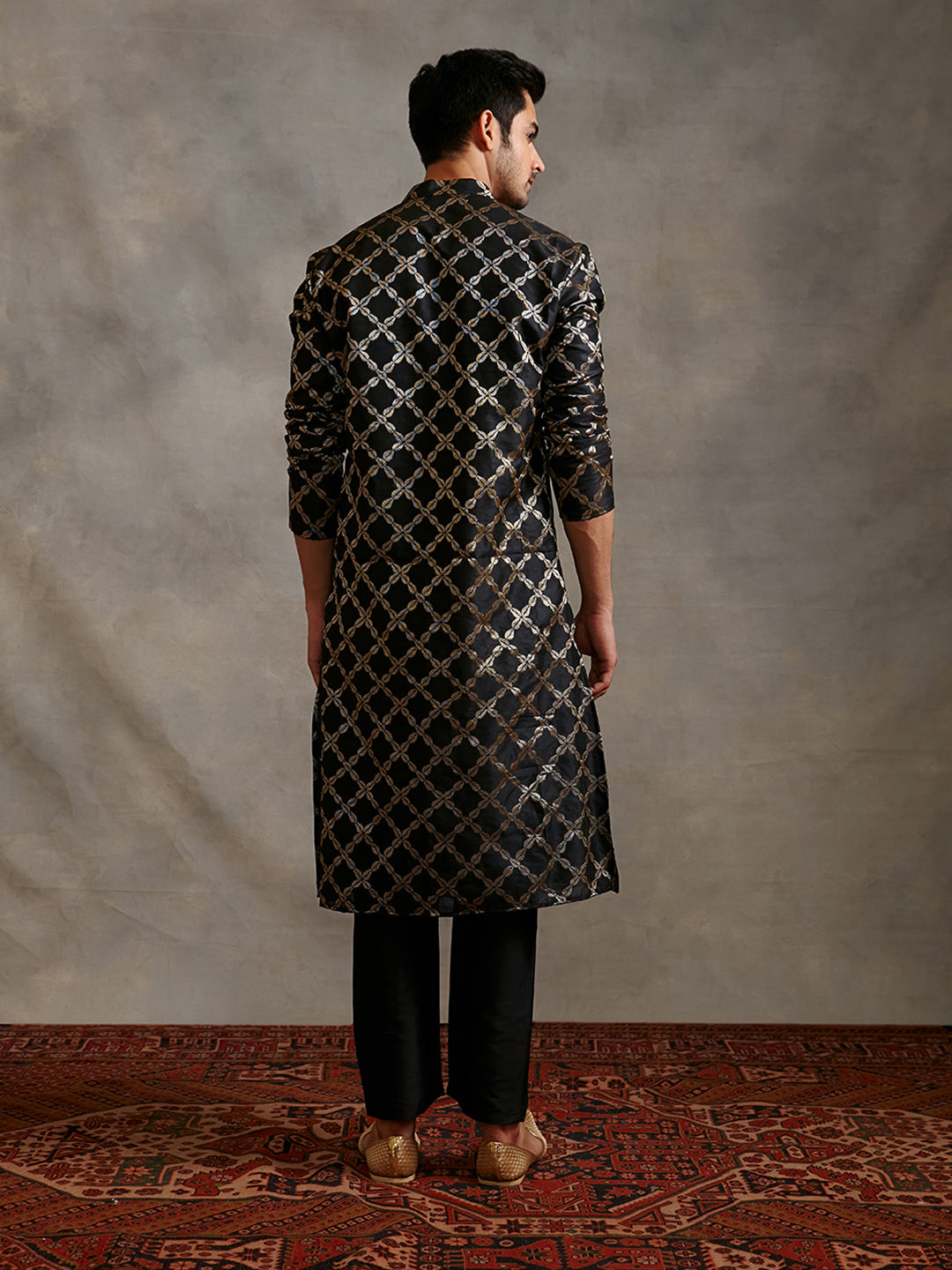 Banarasi zari kurta -Metallic black