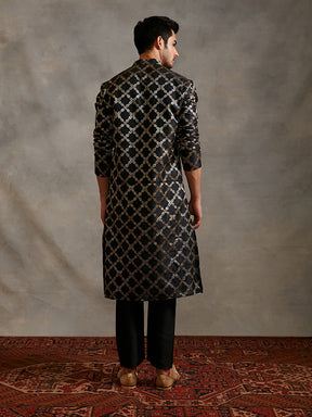 Banarasi zari kurta Set - Metallic black