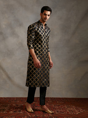 Banarasi zari kurta -Metallic black