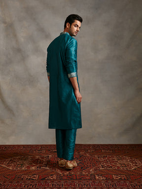 Banarasi zari detail buttoned down kurta -Blue