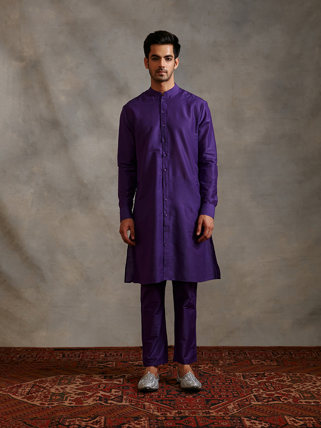 Banarasi buttoned down kurta- Royal purple