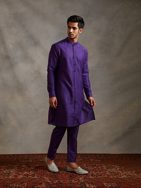 Banarasi buttoned down kurta- Royal purple