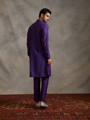 Banarasi buttoned down kurta- Royal purple