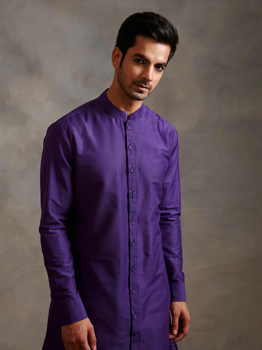 Banarasi buttoned down kurta- Royal purple