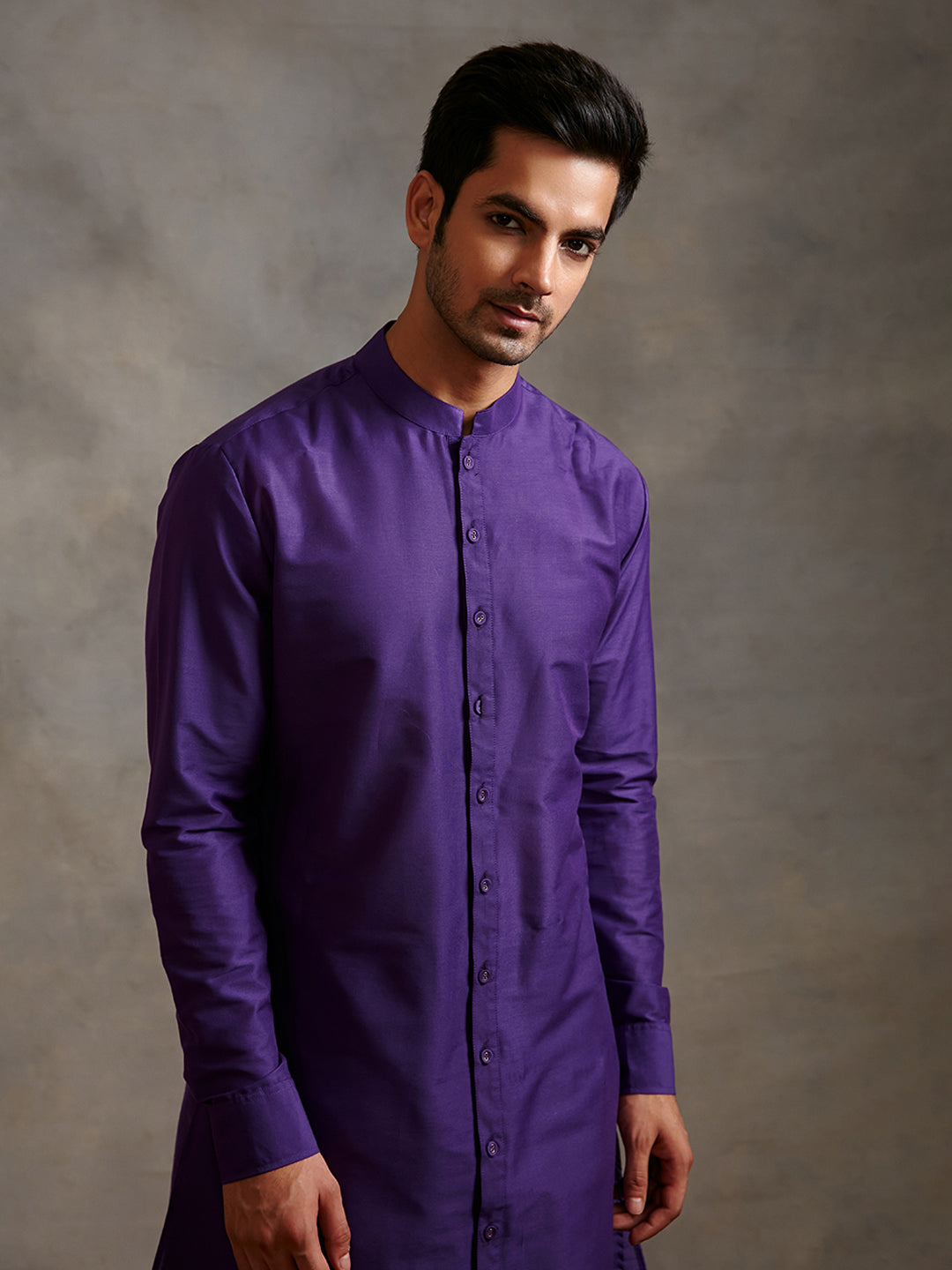 Banarasi buttoned down Kurta Set  -  Royal purple