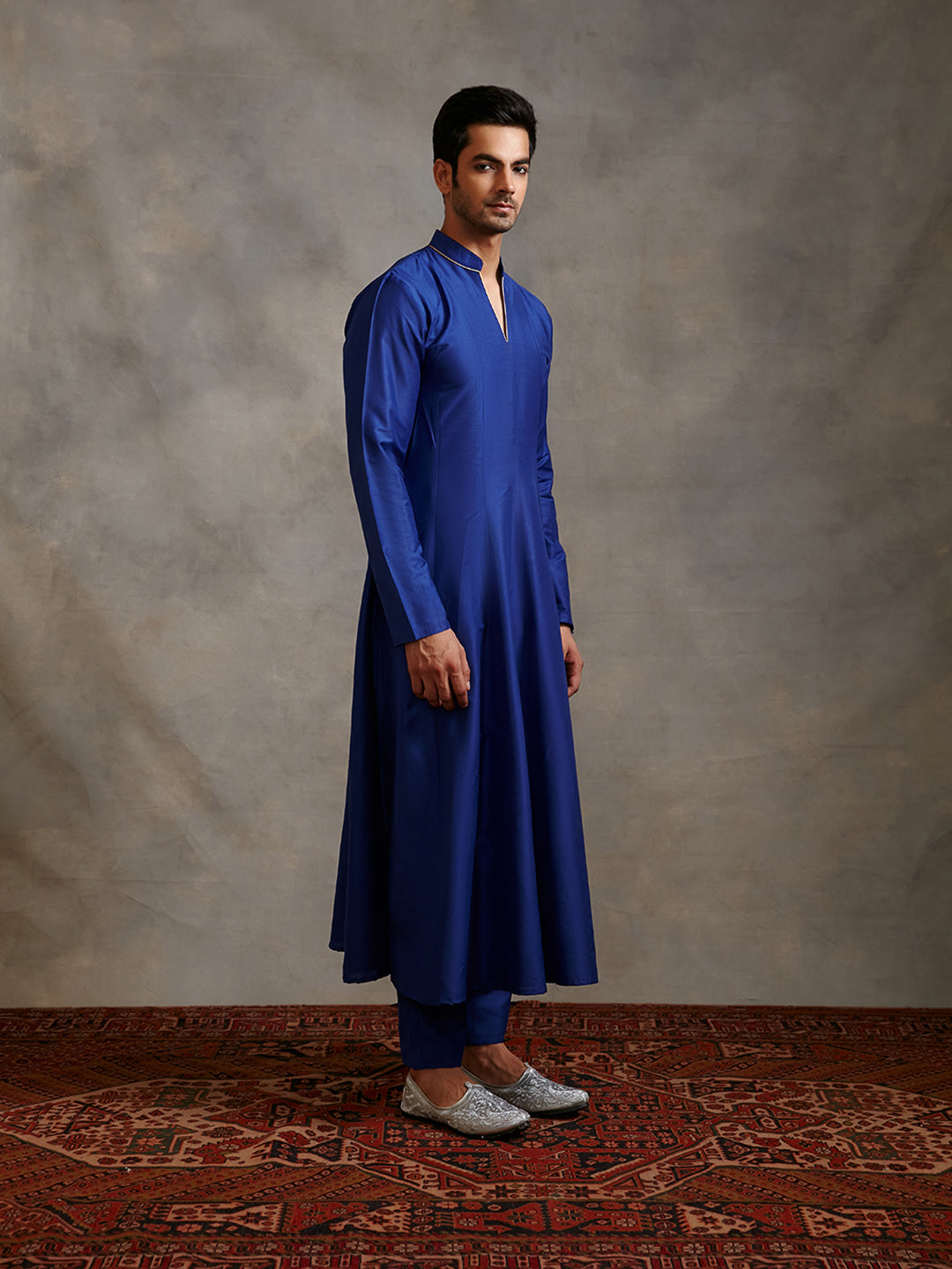 Banarasi paneled Anarkali kurta Set-imperial blue