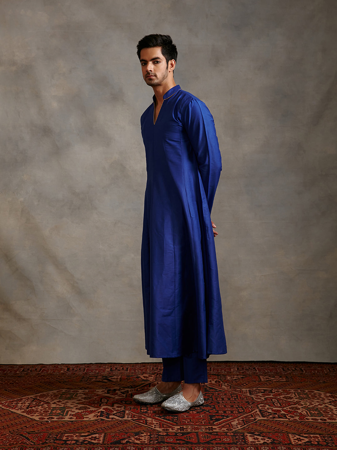 Banarasi paneled Anarkali kurta with straight pants-imperial blue