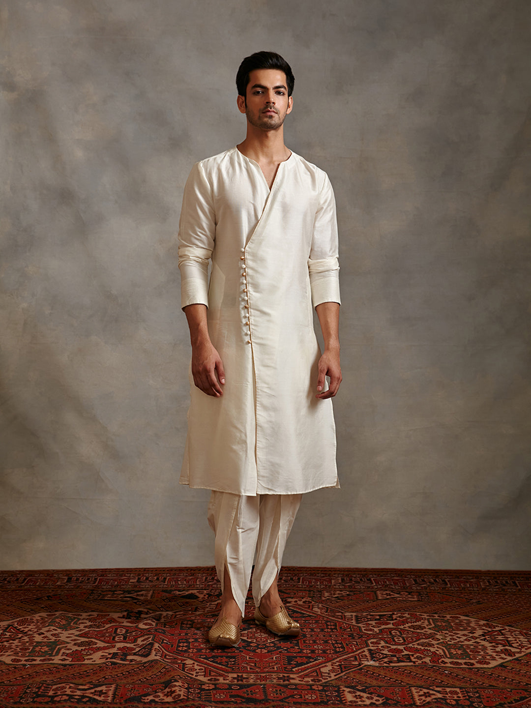 Overlapped buttoned down kurta-ivory