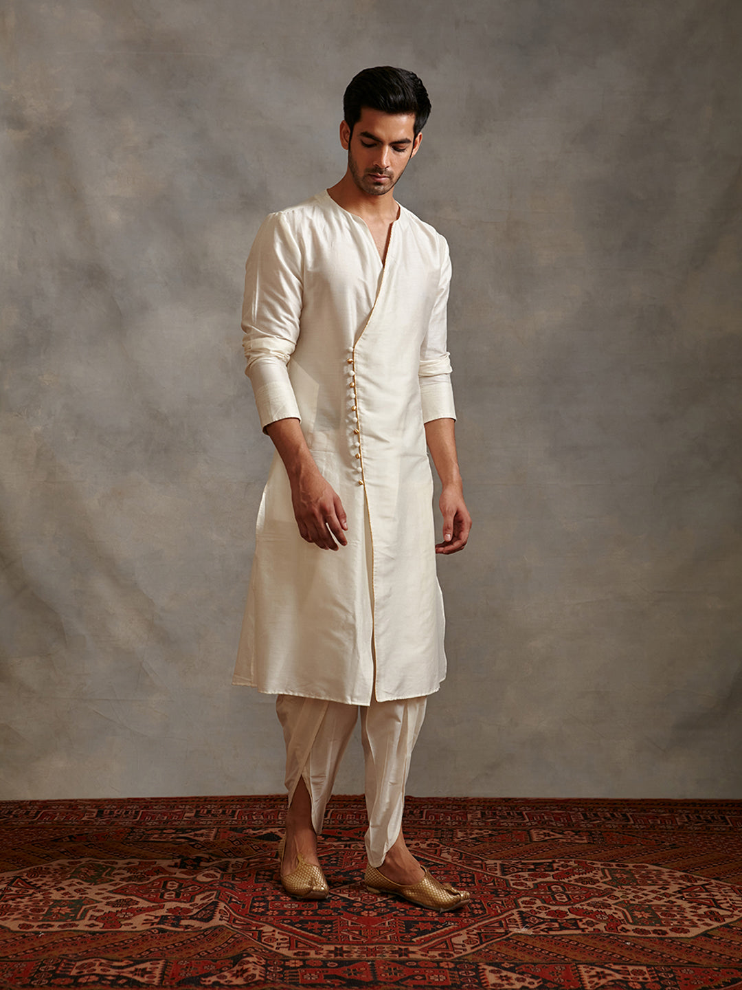 Overlapped Banarasi kurta Set - Ivory