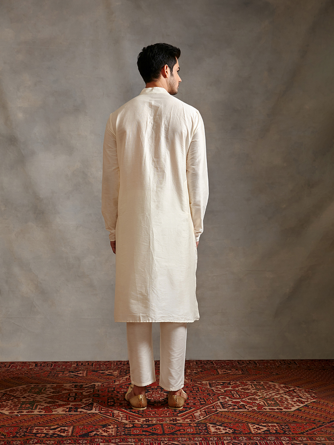 Banarasi pintuck detail kurta with straight pants-ivory