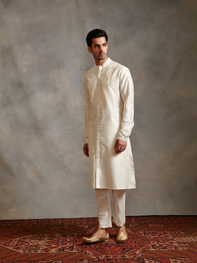 Banarasi pintuck detail kurta with straight pants-ivory