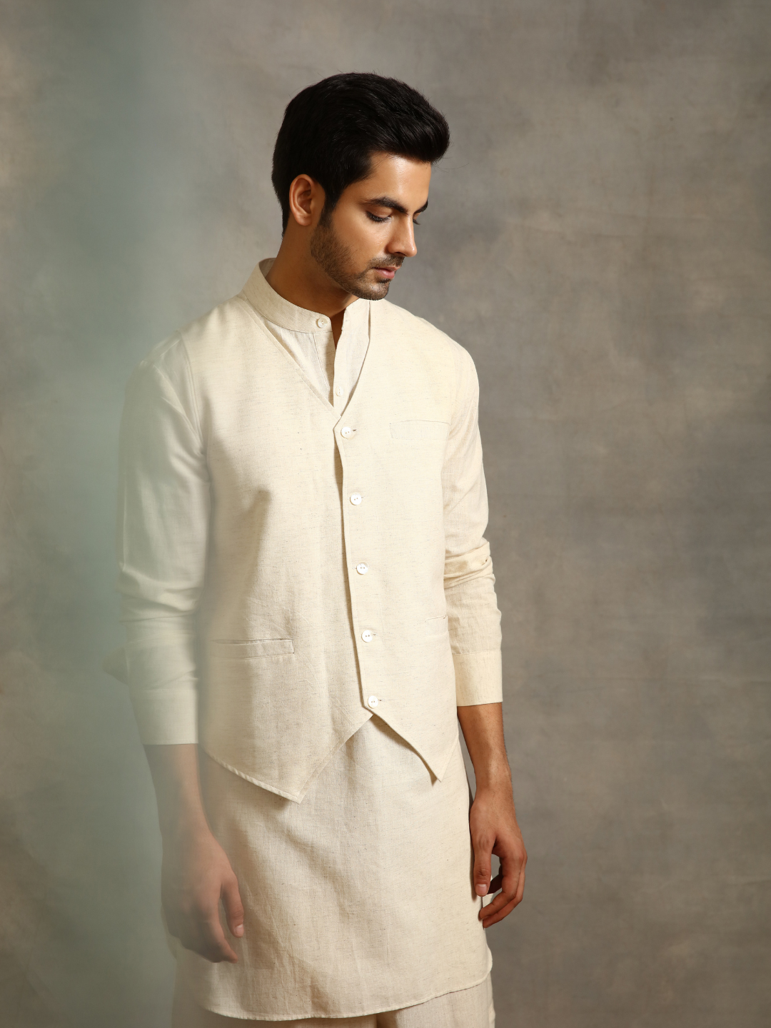 Straight cotton flax kurta Set - Ecru white