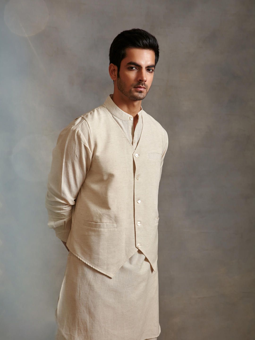 Straight cotton flax kurta Set - Ecru white