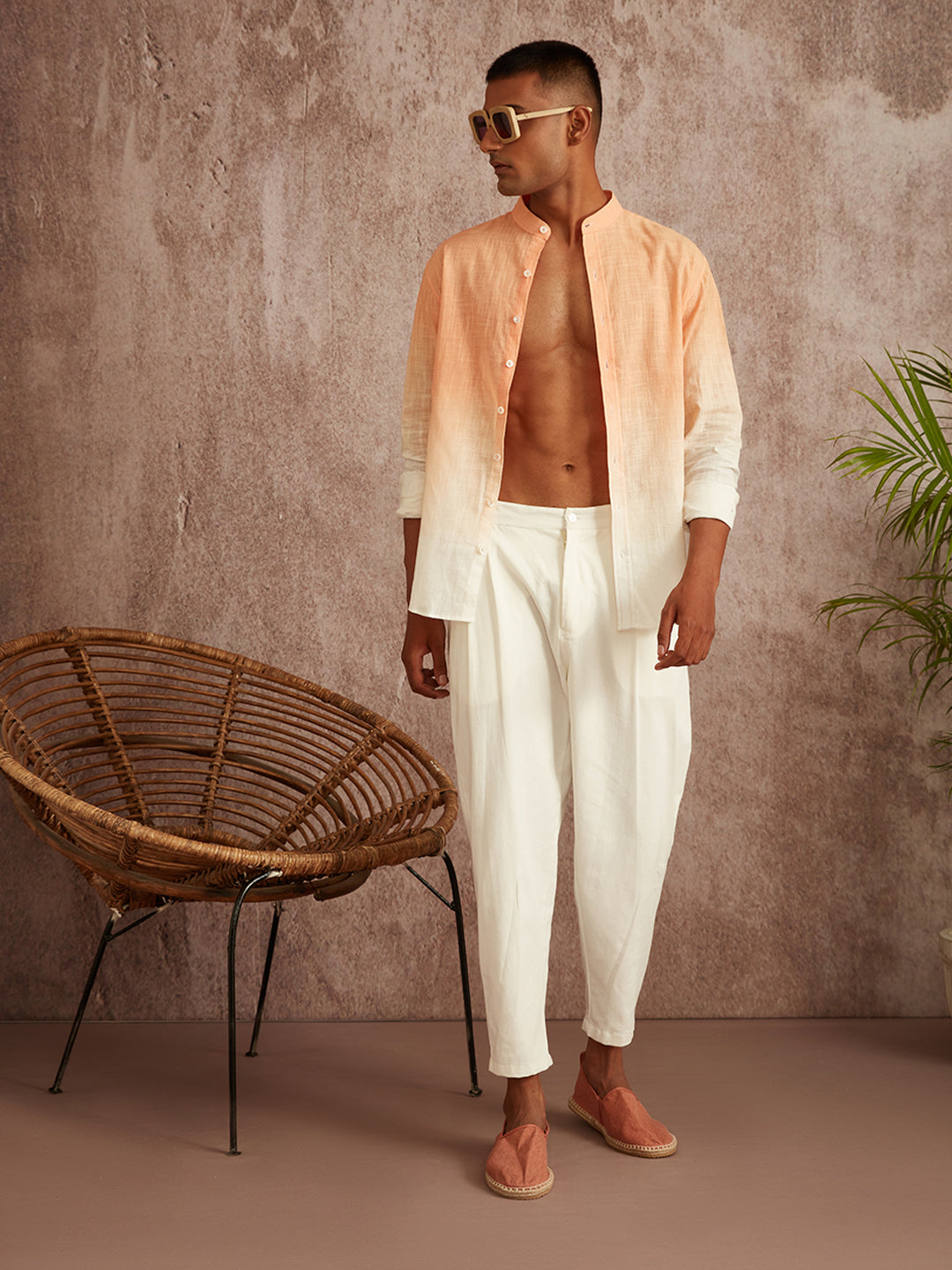 Mandarin collar ombre shirt- peach