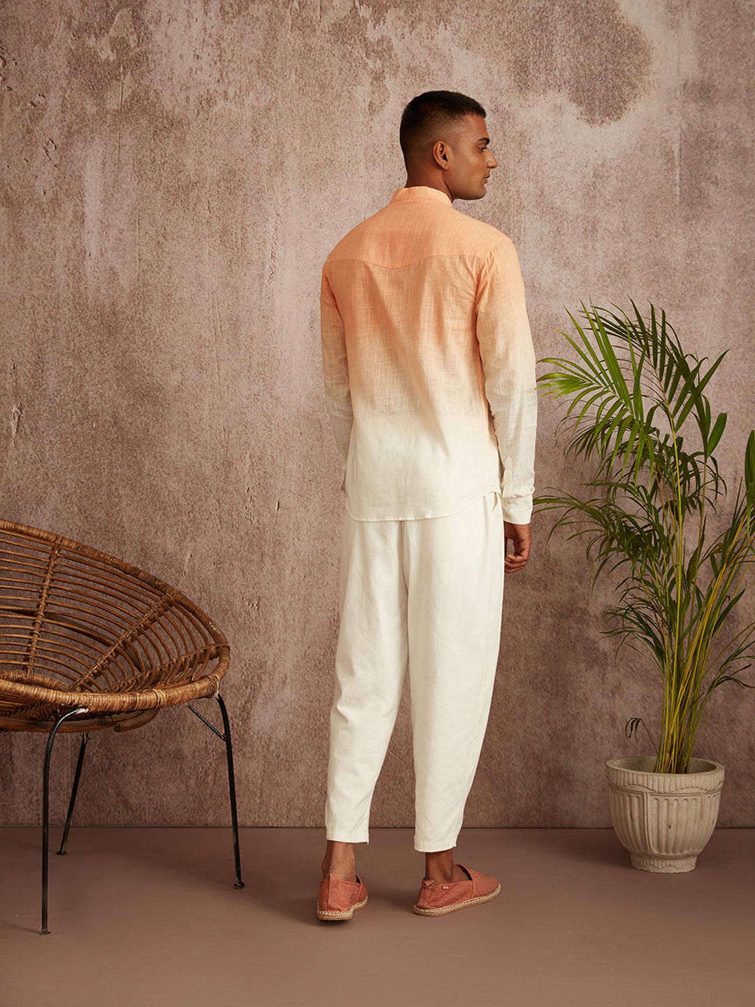 Mandarin collar ombre shirt- peach