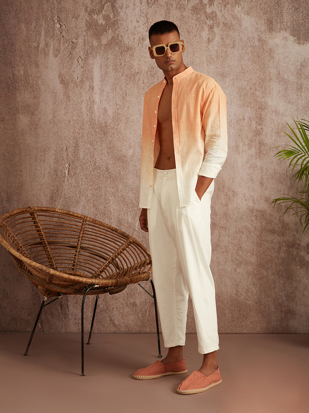 Mandarin collar ombre shirt- peach