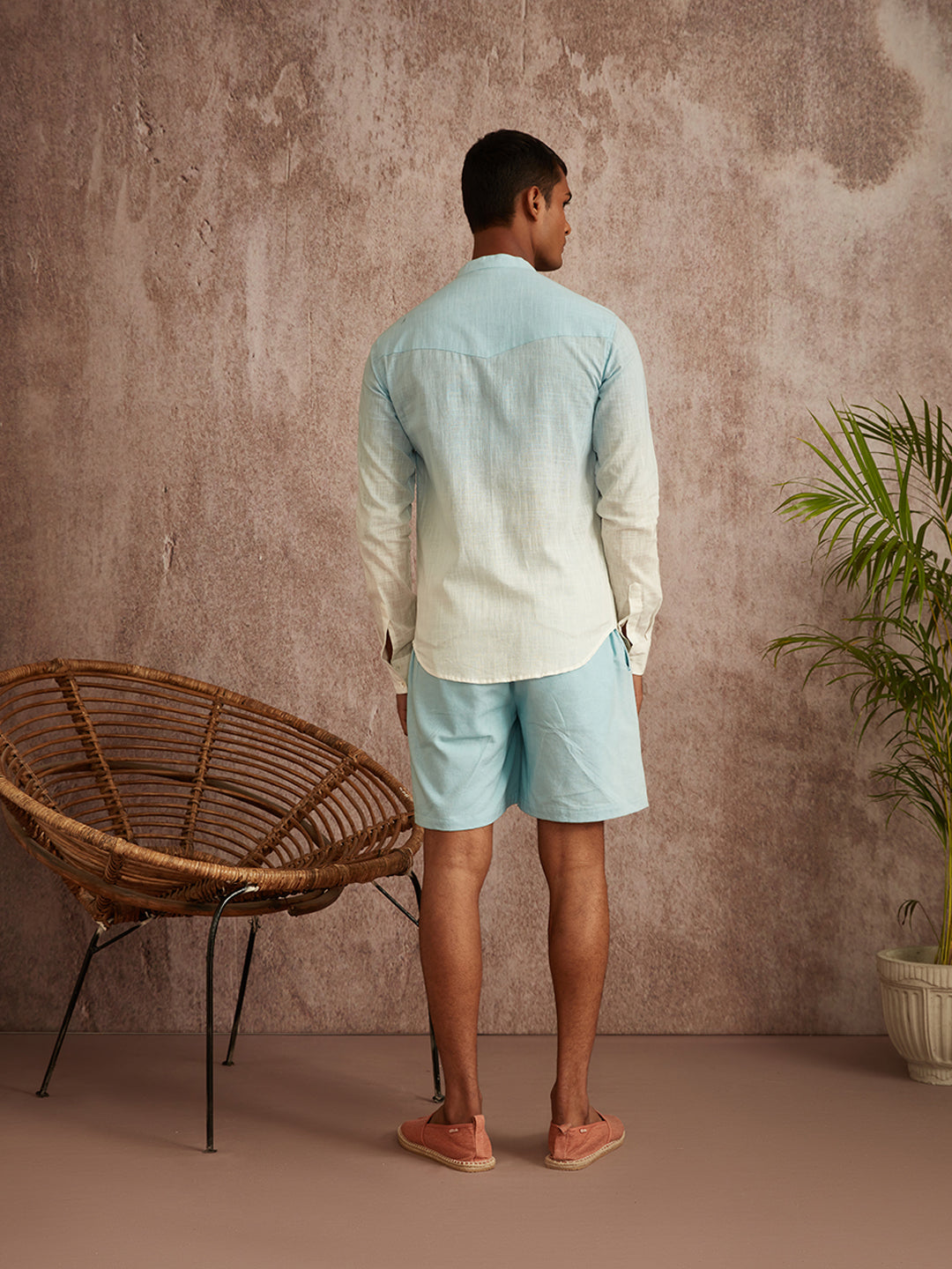 Mandarin collar ombre shirt- Blue