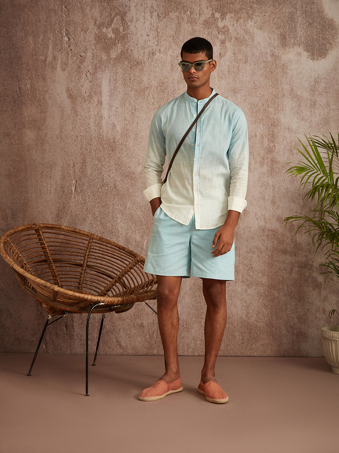 Mandarin collar ombre shirt- Blue