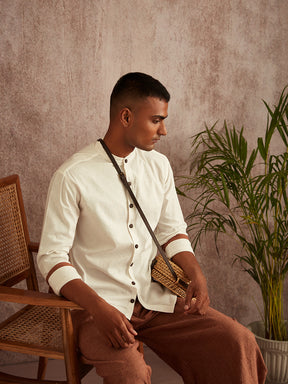 Cuff detail mandarin collar shirt-White