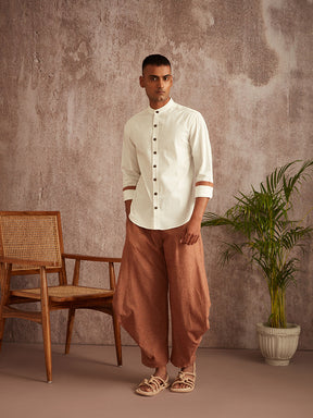 Cuff detail mandarin collar shirt-White
