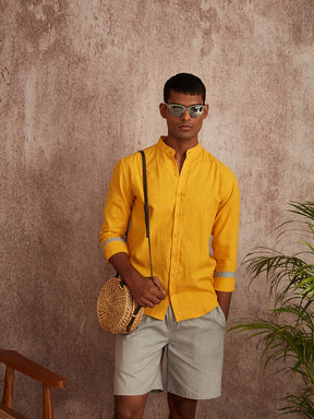 Cuff Detail mandarin collar shirt- Yellow