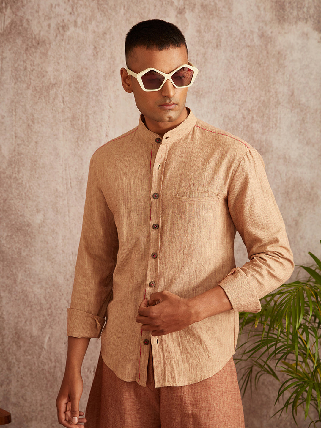 Rustic welt pocket shirt- Brown