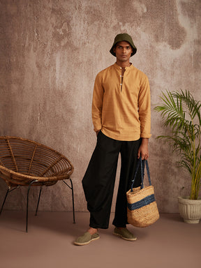 Extended mandarin collar shirt- Beige
