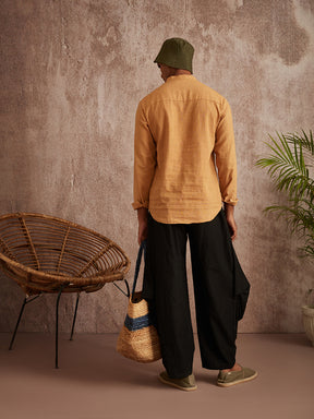 Extended mandarin collar shirt- Beige