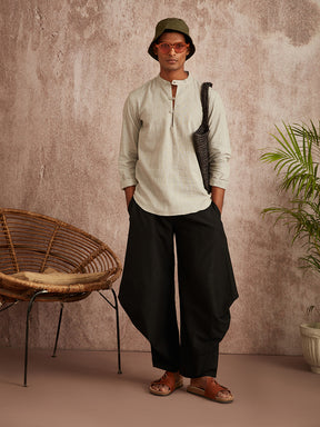 Extended mandarin collar shirt-  grey