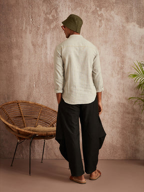 Extended mandarin collar shirt-  grey