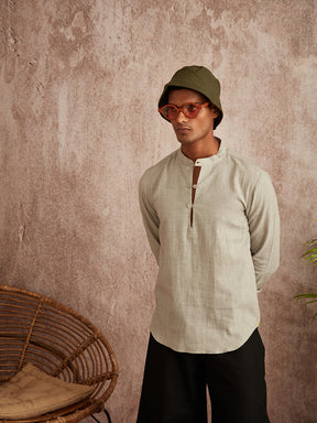 Extended mandarin collar shirt-  grey