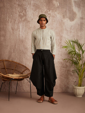 Extended mandarin collar shirt-  grey