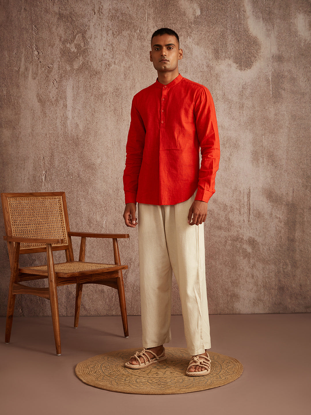 Front Pleated full sleeved shirt- Rust