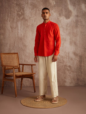Front Pleated full sleeved shirt- Rust