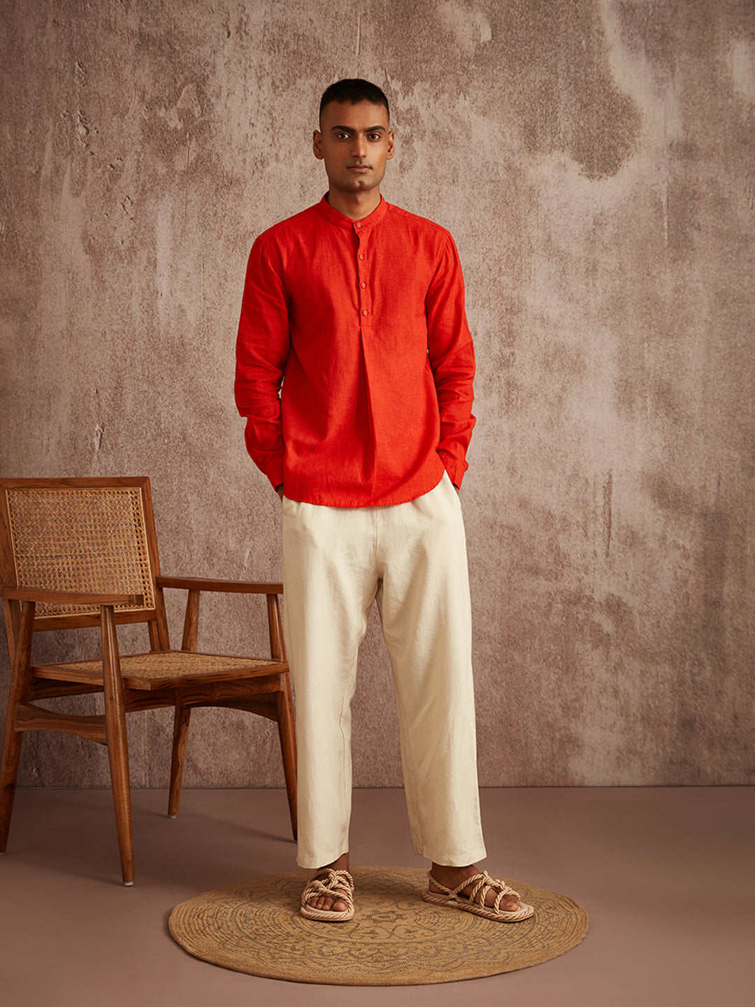 Front Pleated full sleeved shirt- Rust