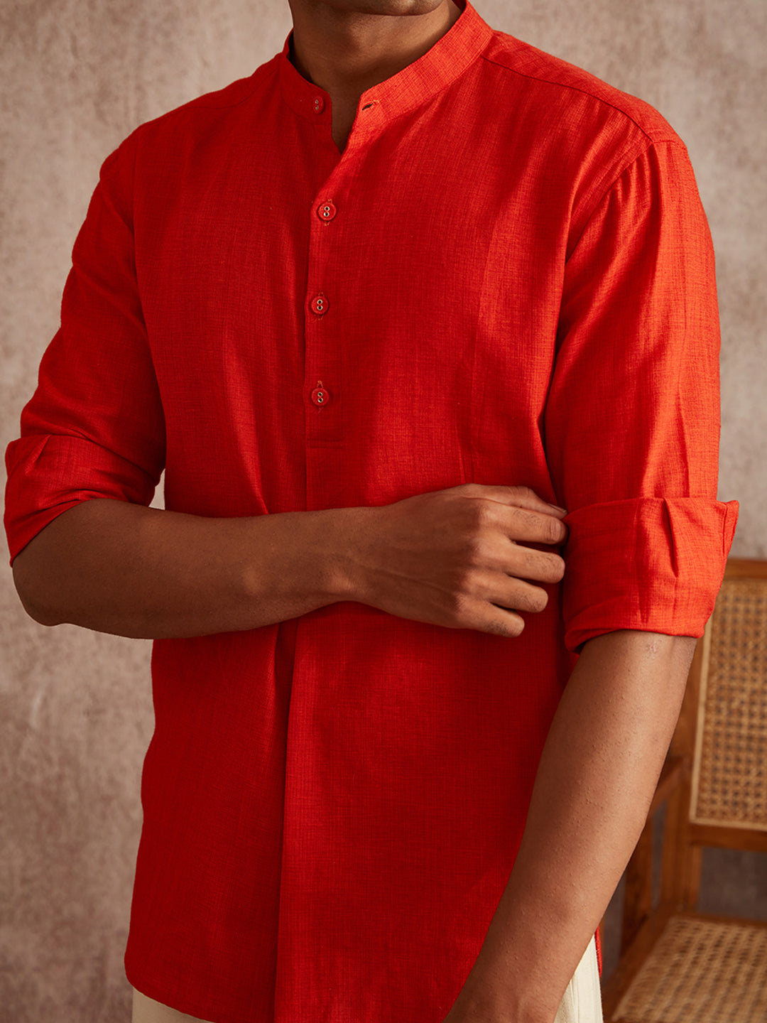 Front Pleated full sleeved shirt- Rust