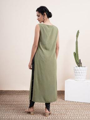 Olive Straight cowl neck Kurta paired with dhoti pants