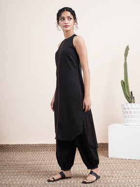 Black High low Kurta paired with pathani pants