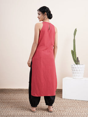 Maroon High low Kurta paired with pathani pants