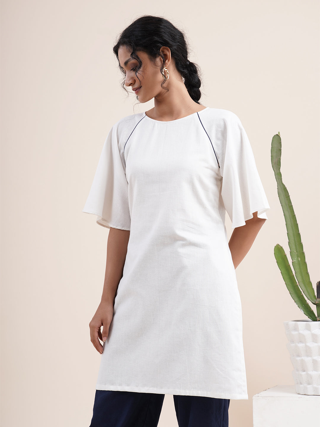 White Butterfly sleeved kurta with overlapped hem pants