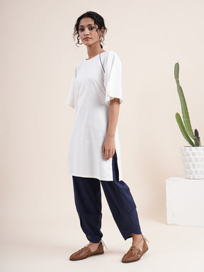 White Butterfly sleeved kurta with overlapped hem pants