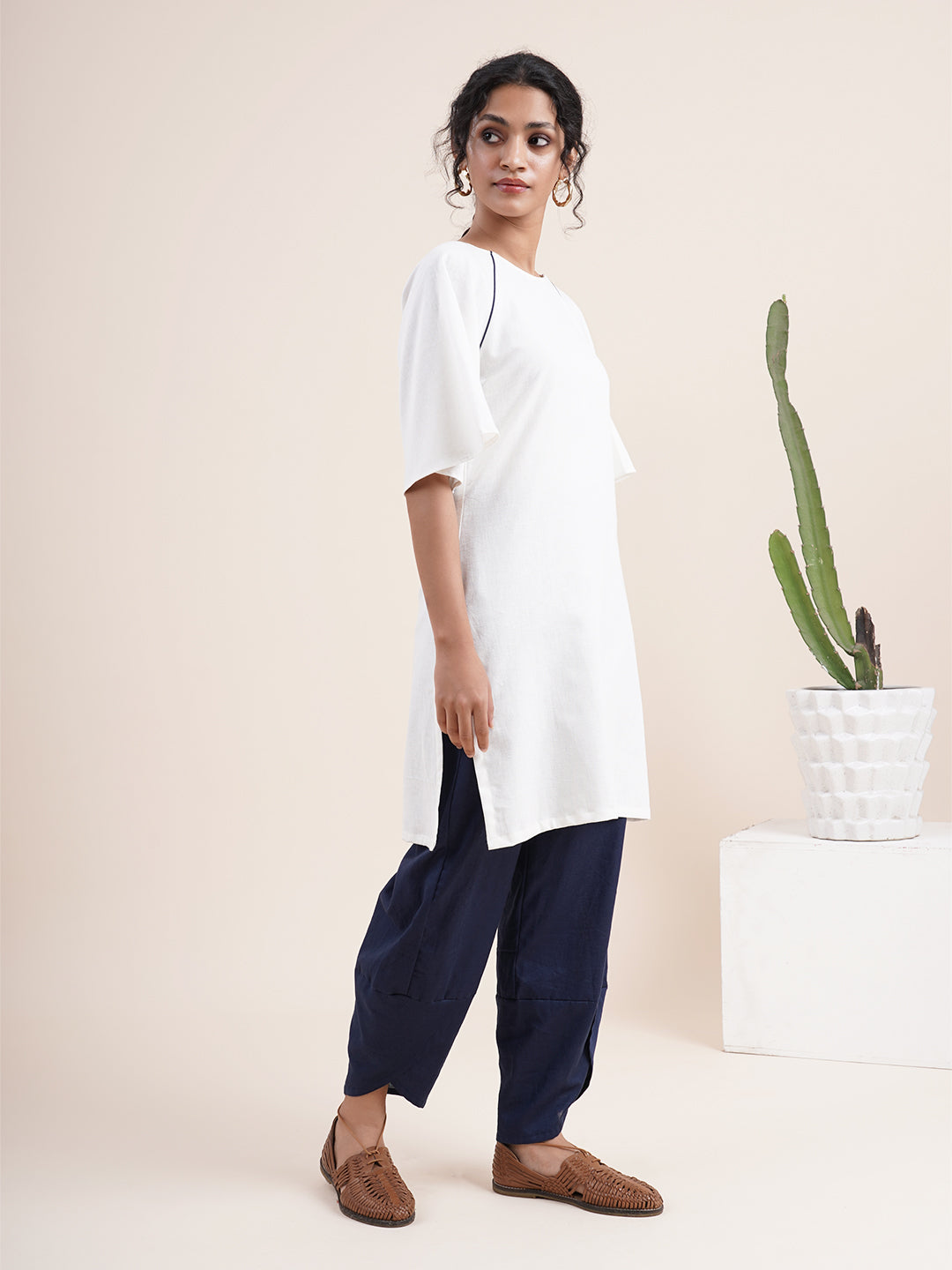 White Butterfly sleeved kurta with overlapped hem pants