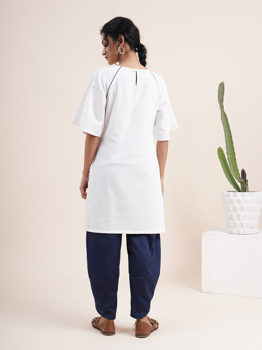 White Butterfly sleeved kurta with overlapped hem pants