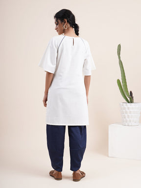 White Butterfly sleeved kurta with overlapped hem pants