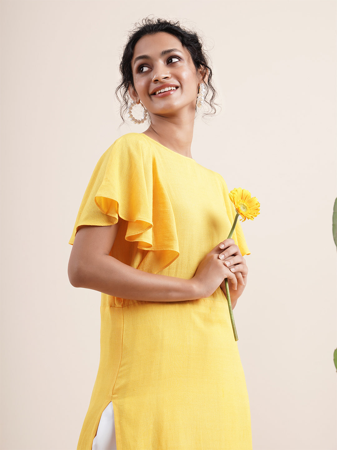 Yellow Butterfly sleeved kurta paired with dhoti pants